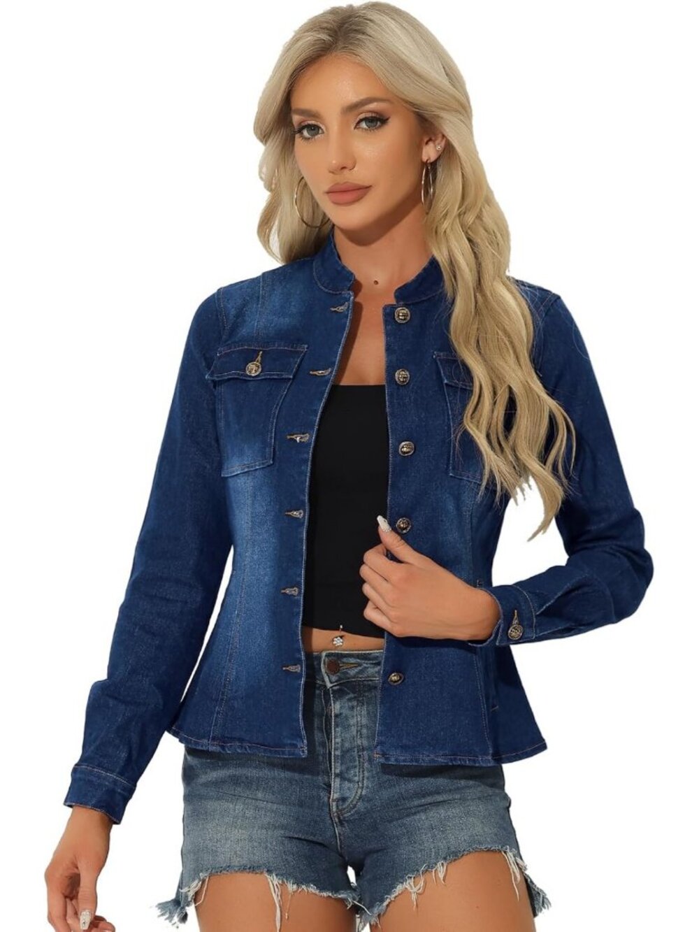 Classic Denim Jacket for Women | Stand Collar, Long Sleeve, Versatile Jean